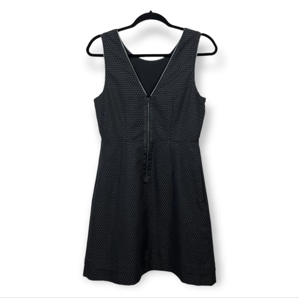 Madewell faux leather trim gold micro polka dot fit and flare dress size 6 - Picture 2 of 7